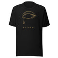 Victor Scandal Witness black tee front view with gold eye and teardrop print